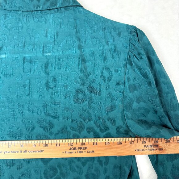 Guess Animal Print Satin Sheer Retro Balloon Sleeves Blouse Womens S Green Teal - Picture 6 of 9